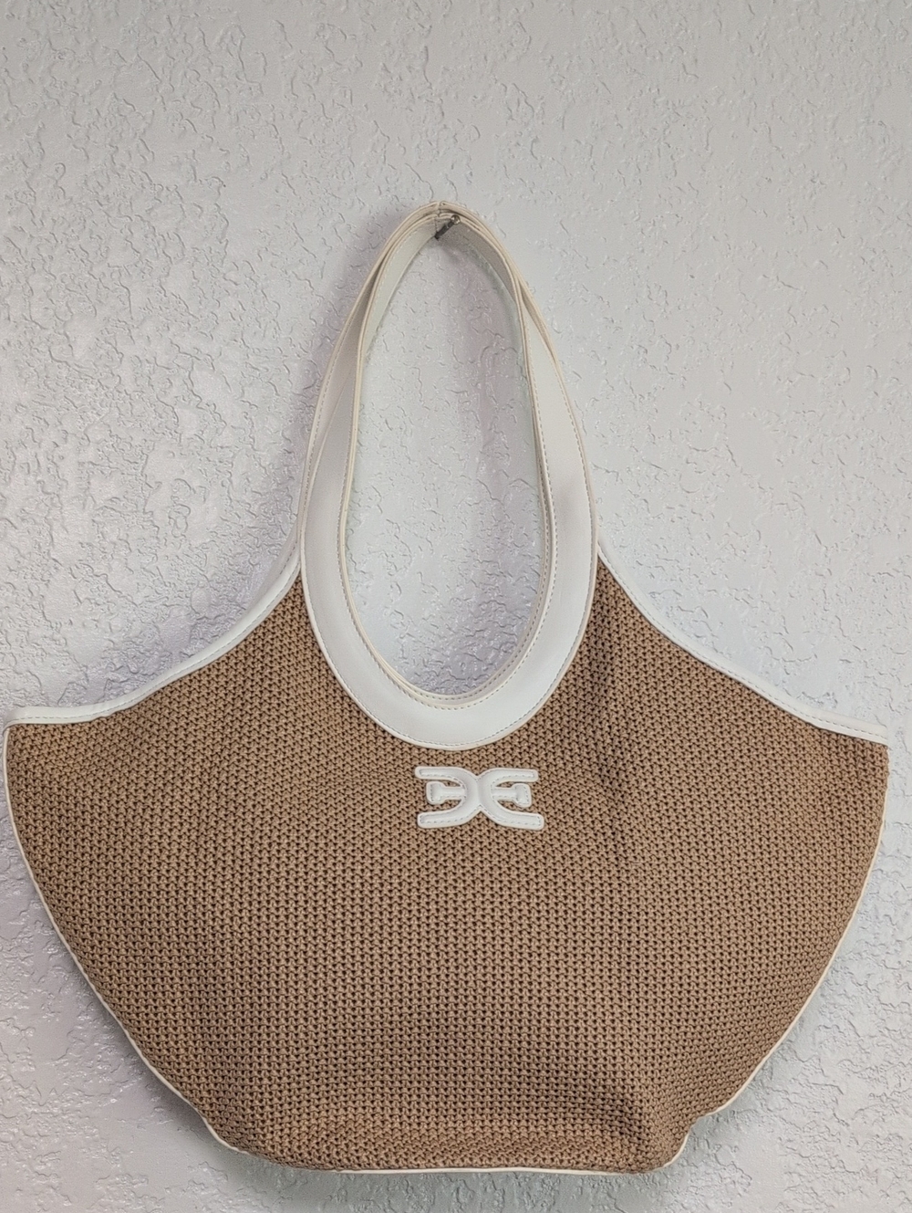 Sam Eldeman-Woven Tote Bag with White Trim - Beige